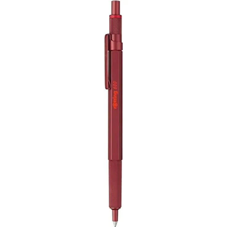 Rotring 600 Metallic M, Metallkugelschreiber mit präzisem Minenvorschub und Radiergummi, rot