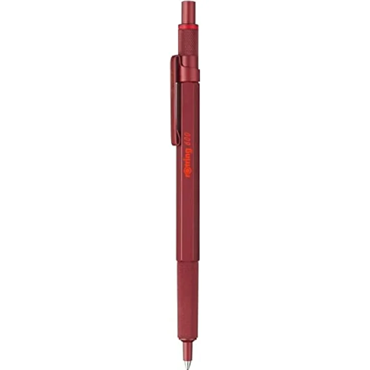 Rotring 600 Metallic M, Metallkugelschreiber mit präzisem Minenvorschub und Radiergummi, rot – Bild 1