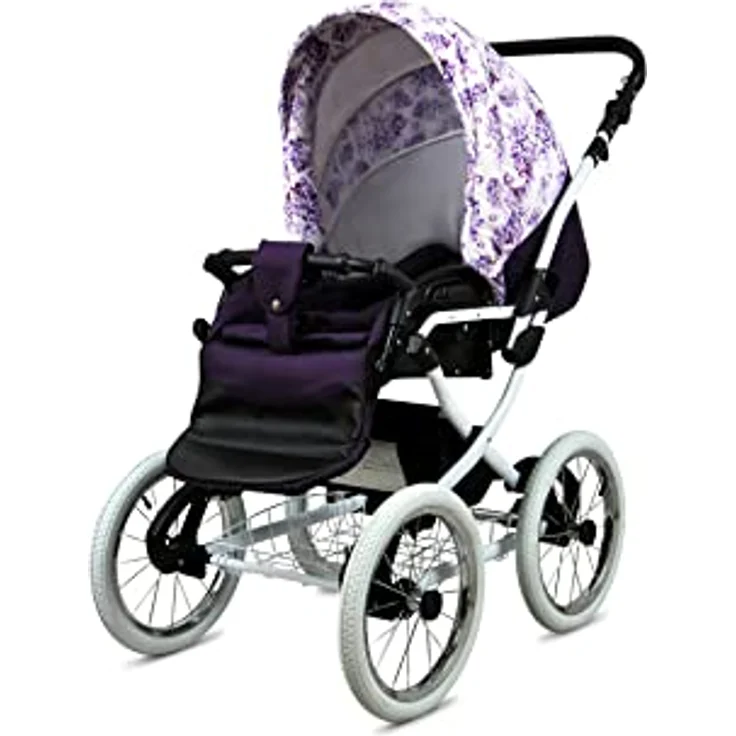 Babylux BabyLux ALU 2in1 Kinderwagen für Kleinkinder – Lilac Flowers White Frame, Max. 15kg, verstellbare Rückenlehne und Fußstütze, elegantes Design – Bild 3