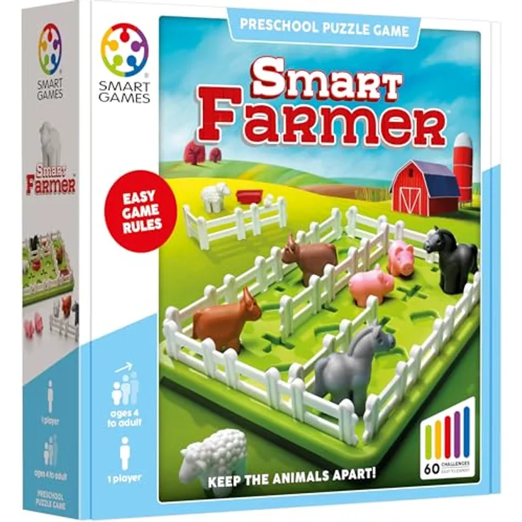 SMART Toys & Games SmartGames Smart Farmer, kniffliges Puzzlespiel zur Förderung von logischem Denken, für Kinder ab 5 Jahren, Mehrfarbig