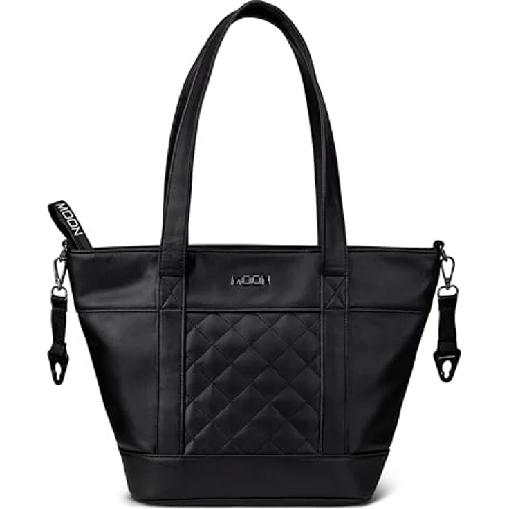 MOON Wickeltasche V-Shape, schwarze Lederoptik, 15 Liter Fassungsvermögen, inklusive Wickelunterlage, isolierter Flaschentasche und Geldbeutel – Bild 1