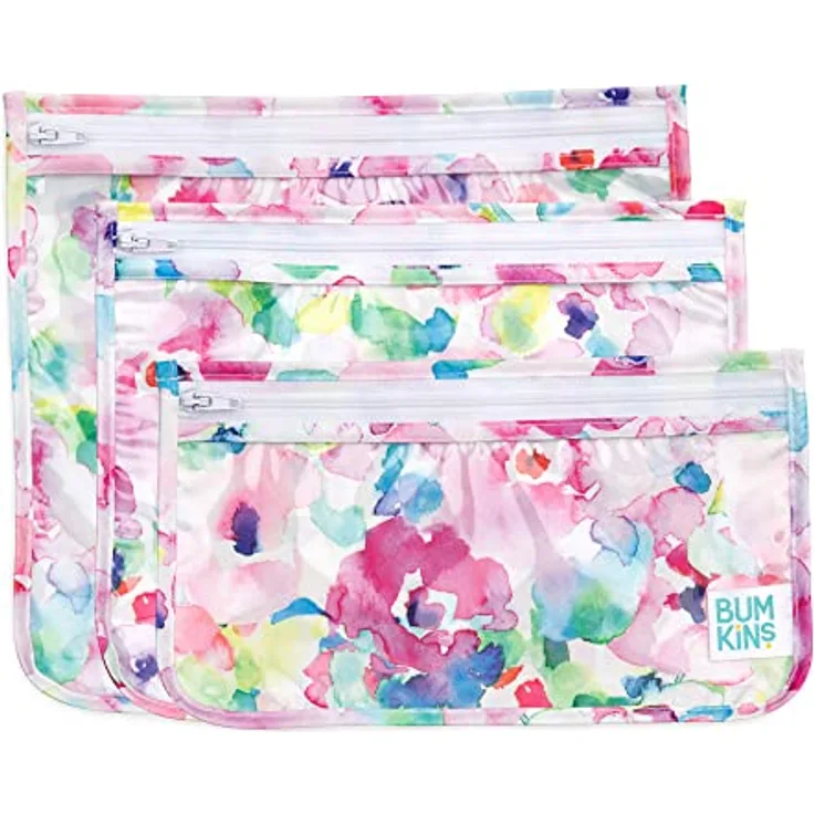 Bumkins TSA-zugelassener Kulturbeutel, Reisetasche, Quartz-Reißverschlusstasche, PVC-frei, Vinylfrei, transparente Seite, 3er-Set - Aquarell, 12,7 cm