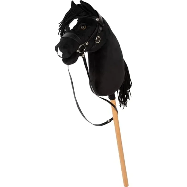 small Foot Hobby Horse „Eddie“, schwarzes Steckenpferd mit abnehmbarem Holzstab, frisierbarer Mähne, Halfter, Trense & Führstrick für Kinder ab 3 Jahren – Bild 4