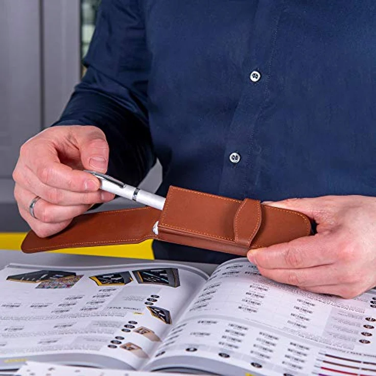 Online Lederetui Classic für 2 Schreibgeräte in Schwarz - Echtleder mit Stecklasche & 2 Fächern - Kugelschreiber-Etui, Füller-Etui, Schreib-Etui 14,5x 4,5x 2,5 cm – Bild 5