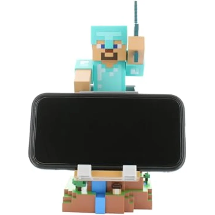 Cableguys Minecraft Gaming-Figur Steve in Diamantrüstung, Halter für Controller oder Smartphone mit USB-Kabel, 20 cm, offizielles Exquisite Gaming Produkt – Bild 2