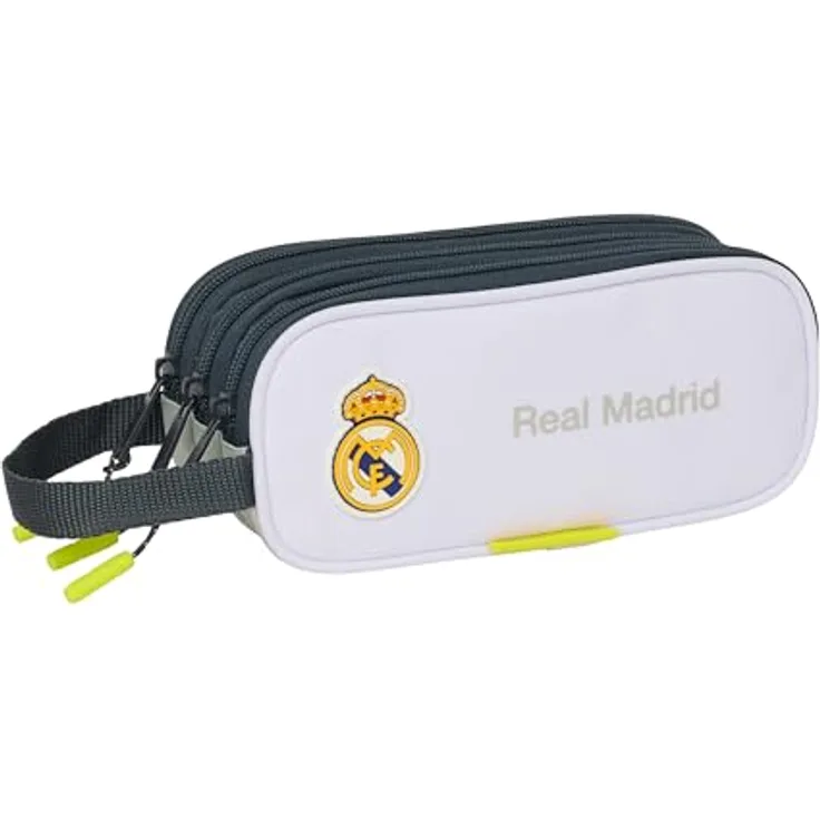 Safta Real Madrid Equiicion 25/26 Federmäppchen mit 3 Reißverschlüssen, robustes Polyester, für Kinder von 5 bis 14 Jahren, 21 x 7 x 8,5 cm