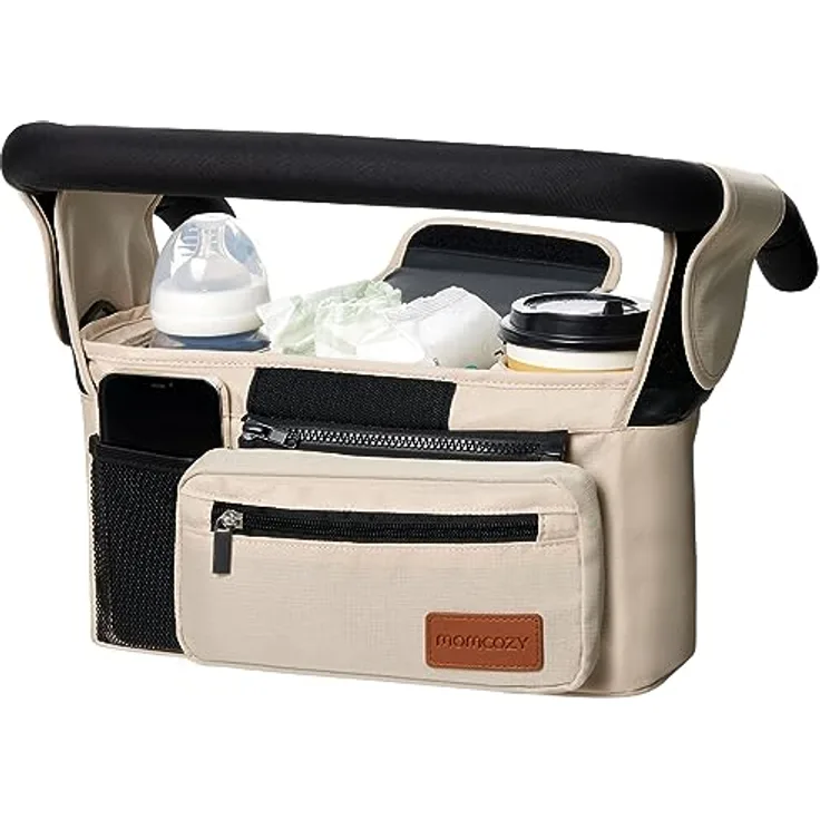 Momcozy Kinderwagen Organizer mit isolierten Getränkehaltern, Reißverschlusstasche und verstellbarem Schultergurt, Universell passend für die meisten Kinderwagen, stauraum für Windeln & Handys
