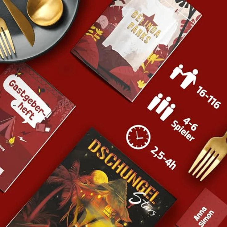 Mord bei Tisch Mord bei Tisch Dschungelstars - Krimidinner, Brettspiel für 4-6 Spieler ab 16 Jahren, deutsch, 150+ Minuten Spieldauer – Bild 2