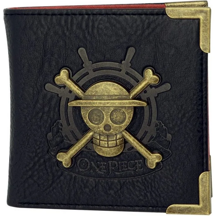 One Piece Anime Geldbeutel Strohhut-Skull, Polyurethan, Schwarz, mit 3D Logo und Münzfach