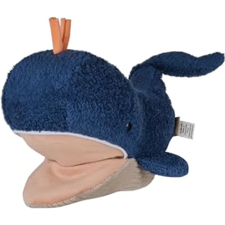 Sterntaler Handpuppe Wal, weiches Flauschspielzeug aus Polyesterwatte, 11,5 × 11 × 28 cm – Marine