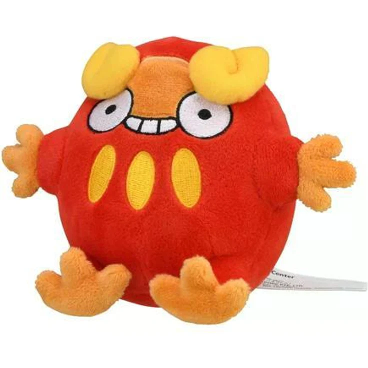 Pokemon Center Flampion Kuscheltier Darumaka, 14 cm Plüschtier mit Mikroperlen, sitzend, hochwertige Materialien