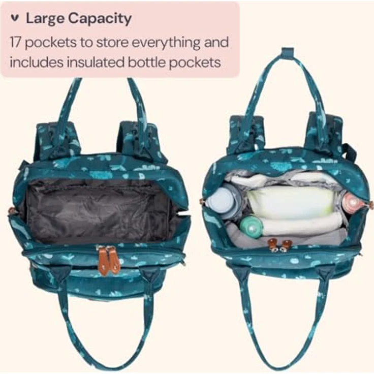BabbleRoo Wickeltasche Rucksack, Wasserabweisend mit 17 Taschen, 26L Kapazität, inkl. Wickelauflage und abnehmbarem Schnullerhalter, für Mama & Papa – Bild 3