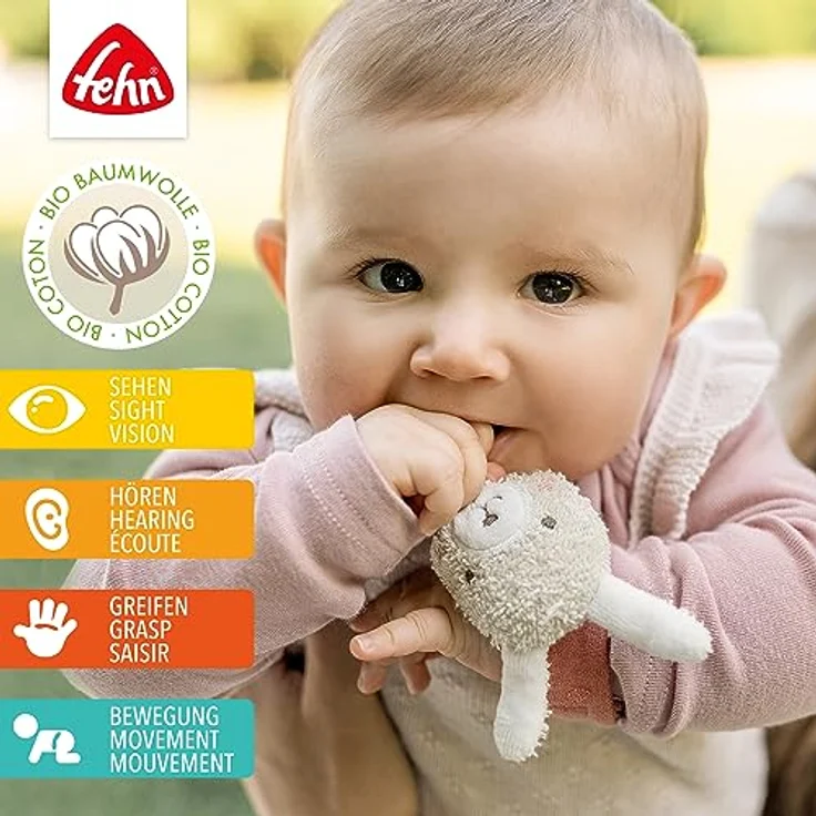 Fehn Rasselarmband Hase fehnNATUR – Activity-Armband mit Rassel und Bio-Baumwolle (kbA) zum Greifen, Bewegen & Geräusche erzeugen – Lernspielzeug für Babys und Kleinkinder ab 0+ Monaten - Preisvergleich – Bild 2
