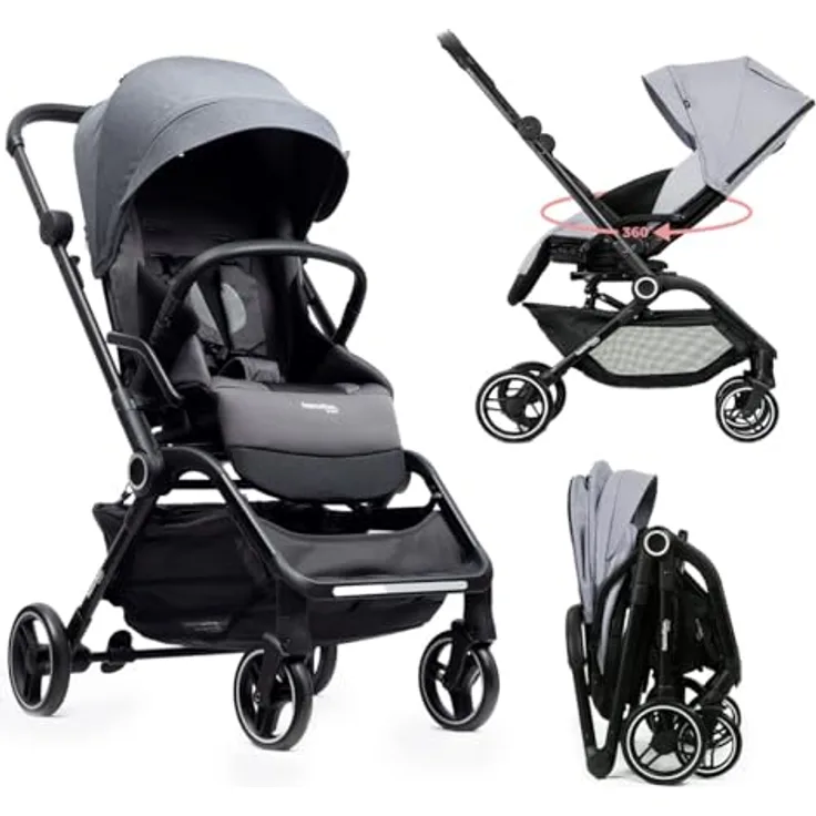 Hamilton by Yoop T1 Buggy - 360° drehbarer Sitz - MagicFold™ Technologie - Klimakühlendes Material - Große reflektierende Räder - UV-Schutz - Grau