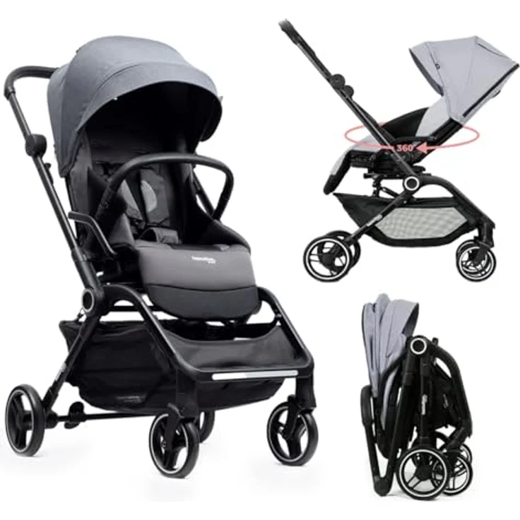 Hamilton by Yoop T1 Buggy - 360° drehbarer Sitz - MagicFold™ Technologie - Klimakühlendes Material - Große reflektierende Räder - UV-Schutz - Grau – Bild 1