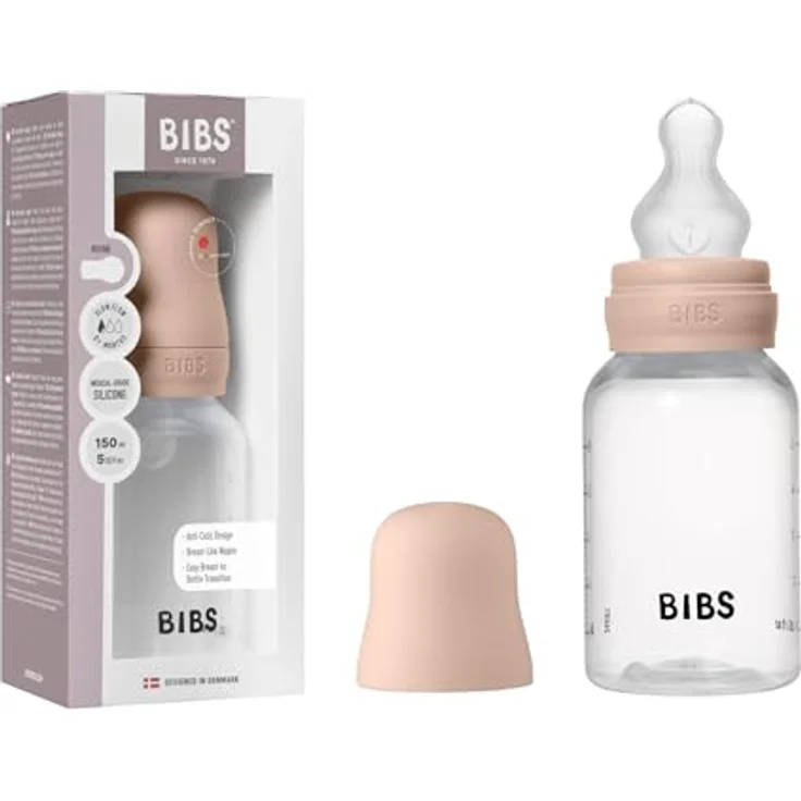 BIBS Anti-Colic Baby Bottle Silicone, Antikolikflasche Blush, 150 ml mit Silikonschnuller und effektiver Entlüftung – Bild 1