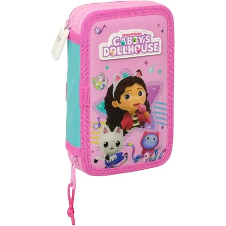 safta GABBY'S Dollhouse Party Schulmäppchen, Federmäppchen mit 28 Utensilien, hellrosa, ideal für Kinder von 5 bis 14 Jahren, robust und leicht zu reinigen