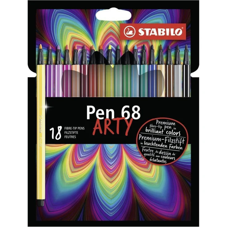 STABILO Faserstift STABILO Pen 68 ARTY Filzstift - M - 1 mm - 18er Set - Hohe Farbbrillanz - 18 verschiedene Farben – Bild 1