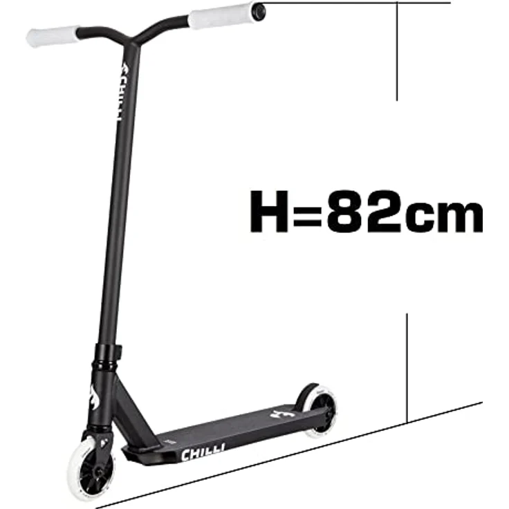 Chilli Pro Scooter Stunt-Scooter H=82cm Trick Tret Roller Schwarz/Weiss + Fantic26 Sticker + Griptape – Bild 3