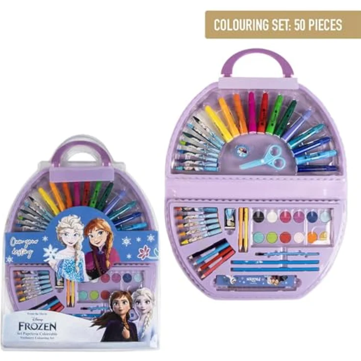 Cerda Disney Frozen Kreativset, 50-teiliges Mal- und Bastelset für Kinder mit hochwertigen Schreib- und Malutensilien, für kreative Gestaltung in Arendelle-Motiven – Bild 2