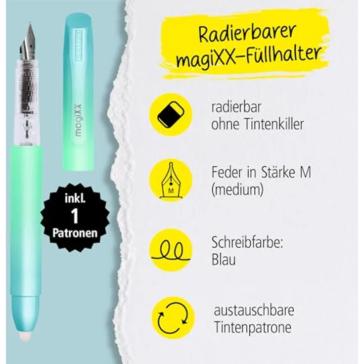 Online Pen Füllhalter magiXX Turquoise Dreams, radierbar mit ergonomischem Griffstück und recyclebaren Patronen – Bild 2