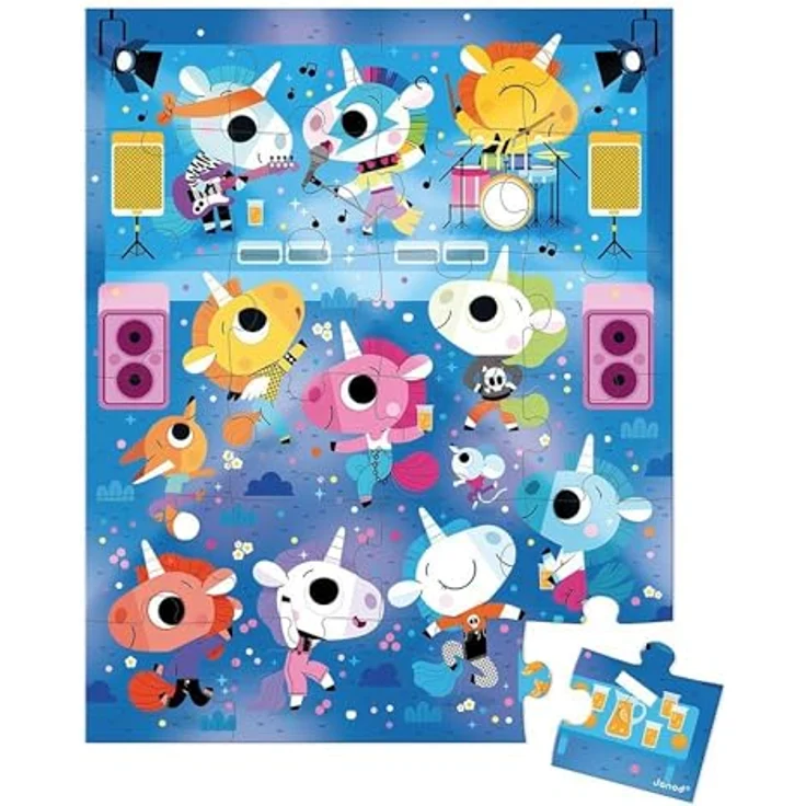 Janod Puzzle Das Rockkonzert der Einhörner, 24-teiliges FSC-Puzzle zur Förderung von Geduld und Konzentration, für Kinder ab 3 Jahren, inklusive Poster, J02544 – Bild 2