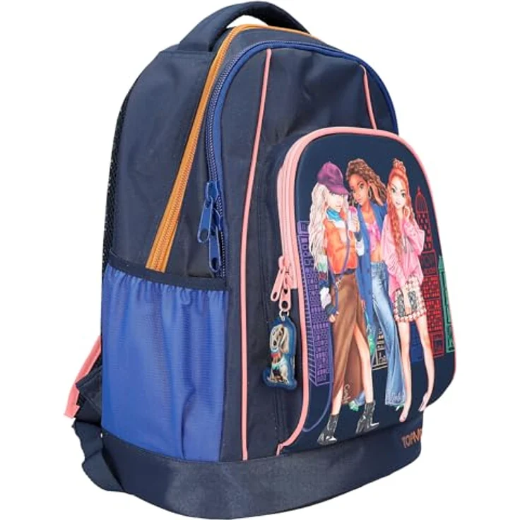 Depesche 12565 TOPModel City Girls - Schulrucksack in Dunkelblau mit Model-Motiv, Schultasche mit verstellbaren Trägern und Anhänger – Bild 3