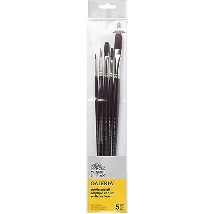Winsor & Newton 5790611 Galeria Acrylpinsel Set, aus Synthetikfasern, ideale Kontrolle für dickere Farbaufträge - 5 Pinsel im Set
