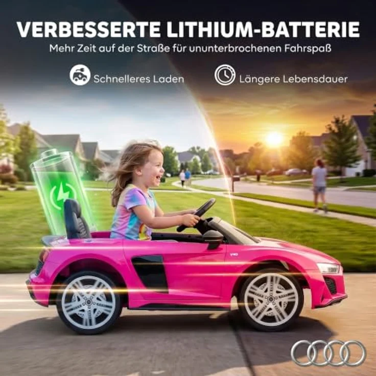 AIYAPLAY Audi R8 Spyder Kinder Elektroauto 12V mit Fernbedienung und Lithium-Akku, sanftes Anfahren und Musik – Bild 5