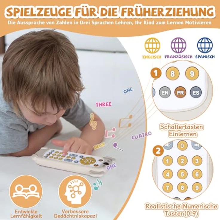 Orzbow Baby Spielzeug 6 Monate +, Einstellbare Lautstärke, Montessori Musikspielzeug mit Mehrstufigen Knöpfen, Elegantes Weiß – Bild 2