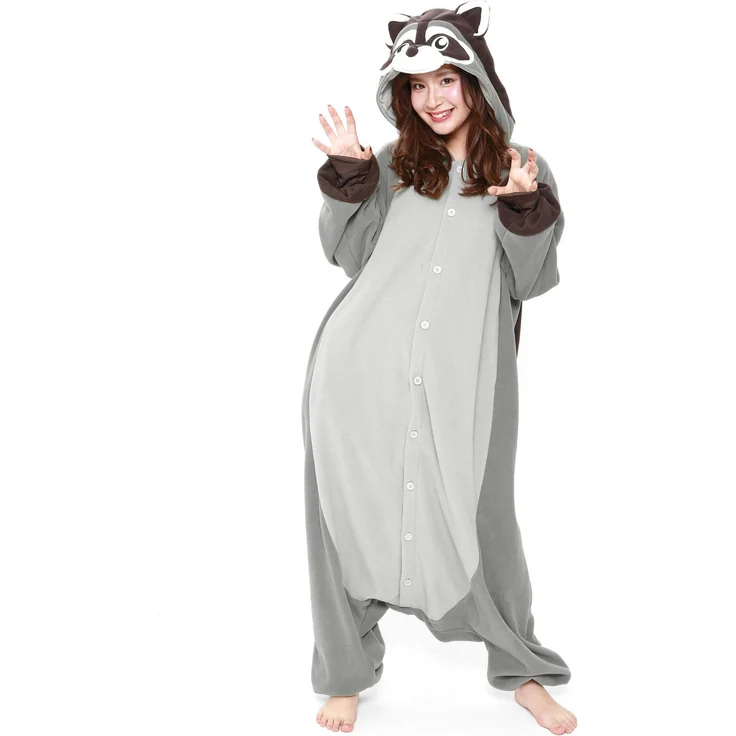 Metamorph Kigurumi Waschbär Onesie, kuscheliger Schlafanzug für Erwachsene (M, L) mit niedlichen Details