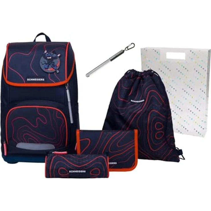 Schneiders Ergoplus 2in1 Schulranzen Set, 7-teilig, 22L, ergonomisch, dunkelblau, Ninja Revenge mit LED-Leuchtstab und Thermofach – Bild 1