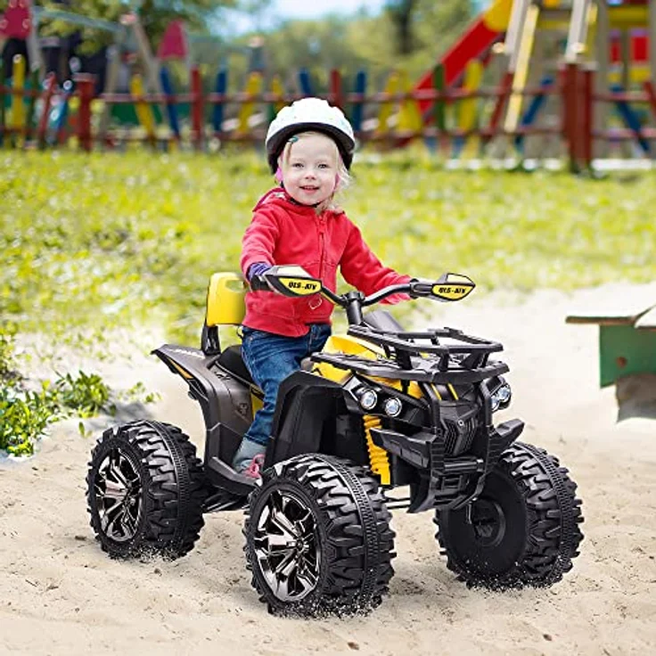 HOMCOM Elektro Quad für Kinder, 12V mit Vorwärts-, Rückwärtsfunktion, USB-Anschluss, MP3-Musikplayer, Gelb – Bild 2