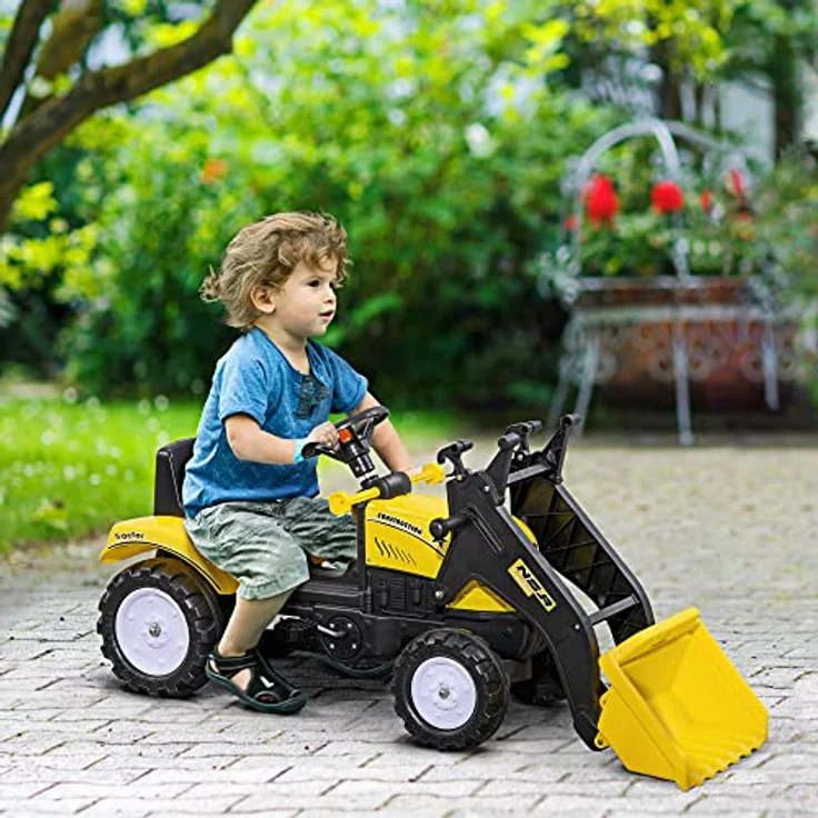 HOMCOM Trettraktor Sitzbagger, Aufsitzbagger mit Schaufel Rutscherfahrzeug, für 3-jährige Kinder, Schwarz/Gelb – Bild 2