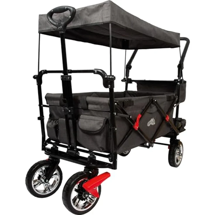 small foot Bollerwagen mit Dach, Ablagekorb, Regenschutz & Transporttasche, bis 80 kg belastbar - Schwarz – Bild 2