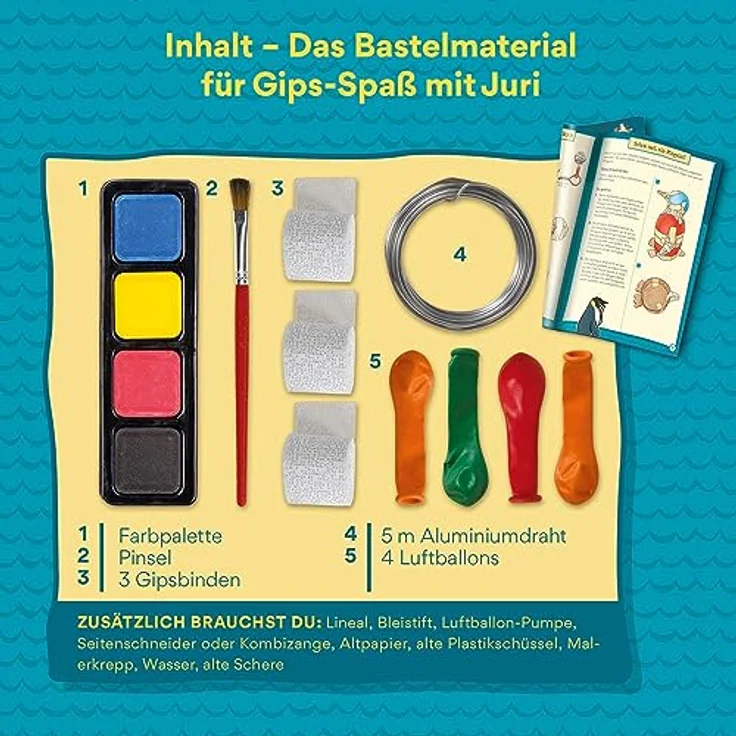 Kosmos 604660 AllesKönnerKiste Gips-Spaß mit Juri, DIY-Bastelset ab 8 Jahre, inklusive Luftballons, Draht, Farben und Pinsel, farbige Schritt-für-Schritt-Anleitung, Beschäftigung, Deko – Bild 3