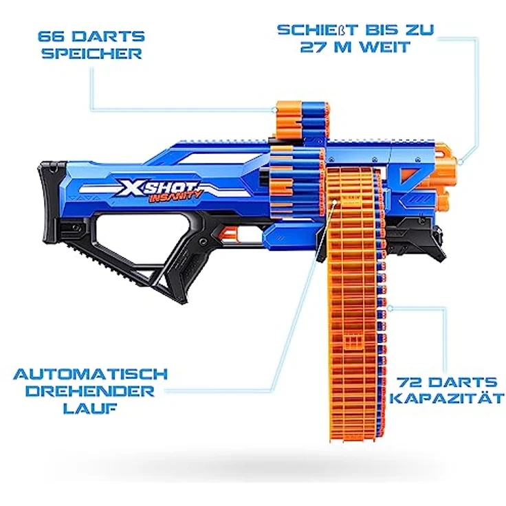X-Shot Insanity Blaster Mega Barrel mit 72 Darts von ZURU – Bild 2