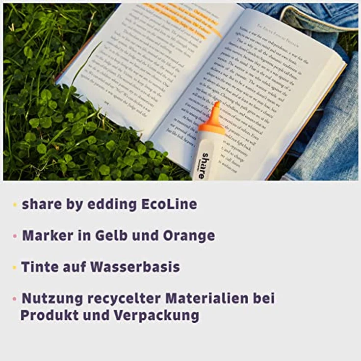 share by edding EcoLine Textmarker 2er Set – Textmarker Set spendet eine Unterrichtsstunde für ein Schulkind – nachfüllbare Eco Marker Stifte – gelb/orange – Bild 3