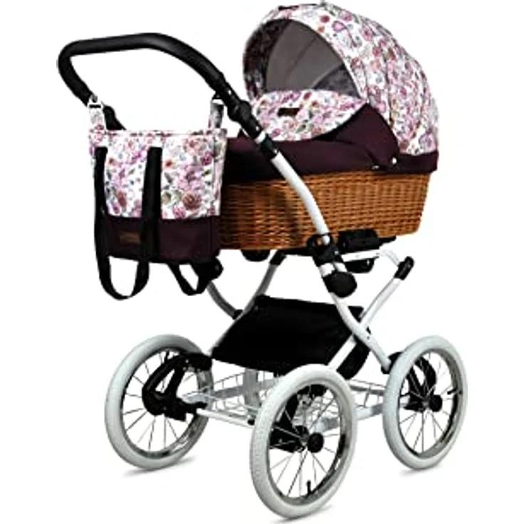 BabyLux ALU 2in1 Kinderwagen Maroon Flowers White Frame - Verstellbar, elegant, sicher und nutzungsfreundlich – Bild 2