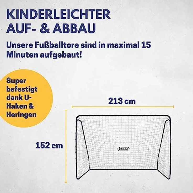 Best Sporting Fußballtor mit Torwand I Fußballtor Kinder mit verschiedenen Farbmotiven I Fußball Tor 213cm x 152cm I Hochwertiges Kindertor mit Netz, Torwand & Heringen I Fussball Tor Grau – Bild 4