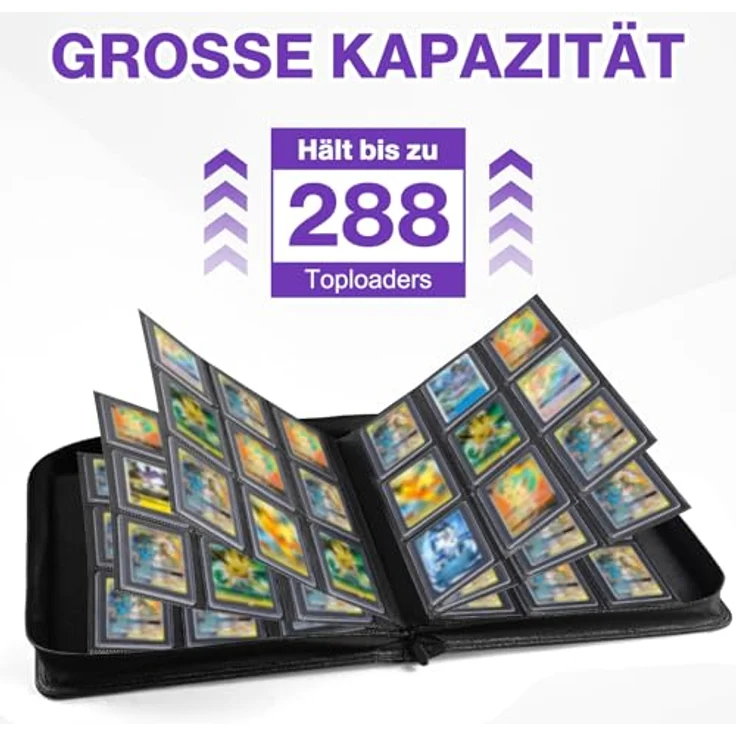 khlerox Toploader Sammelkarten Album für 360 Karten, inklusive 108 Toploaders und 150 Kartenhüllen, wasserabweisend, schwarz – Bild 4