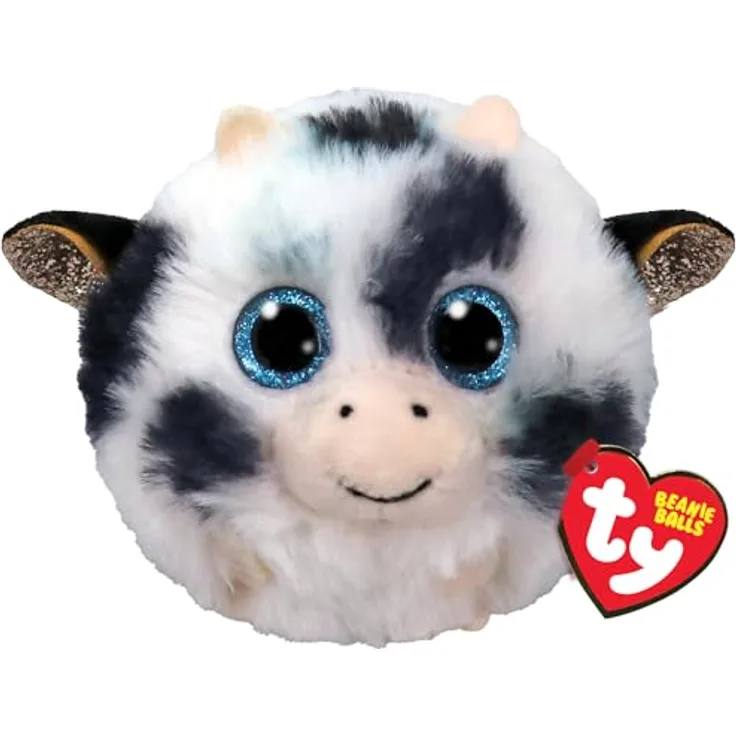 TY Moophy Cow Beanie Balls - Collectible Cuddly Stuffed Teddy, Sparkly Eyes, Soft Plush Fabric, Birthday Edition