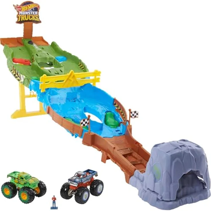 Hot Wheels HJG32 - Monster Trucks Rennstrecke Spielset mit den Monster Trucks Bigfoot und Gunkster für Kopf-an-Kopf-Rennen, Autospielzeuge für Kinder ab 4 Jahren - Preisvergleich – Bild 2