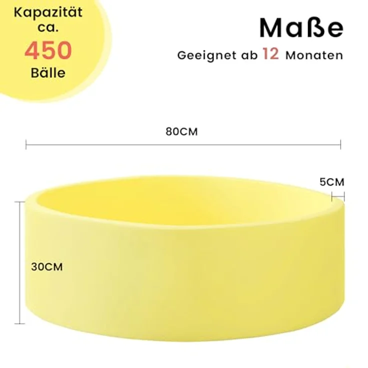 Zedachica Baby Bällebad 80cm x 30cm, Rundes Schaumbällebad für Kinder ab 1 Jahr, Indoor Spielbereich in Gelb, ohne Bälle – Bild 2