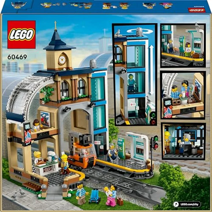LEGO City 60469 Hauptbahnhof Bausatz, 752 Teile mit Uhrenturm, Café, Aufzug und 6 Mini-Figuren, Mehrfarbig – Bild 8