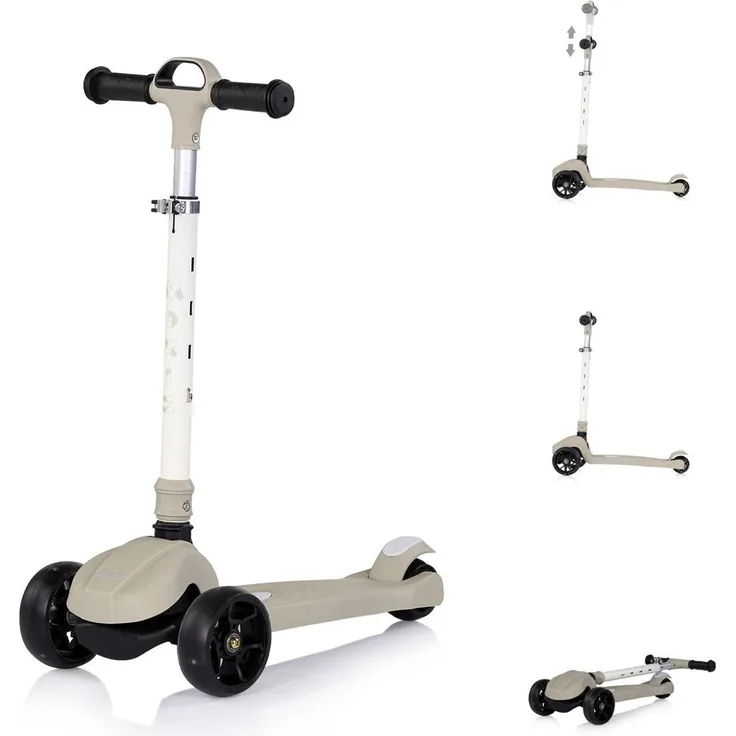 Chipolino Kinderroller Moxie, klappbar mit Musik und Licht, 3-Räder, Bremse, grau
