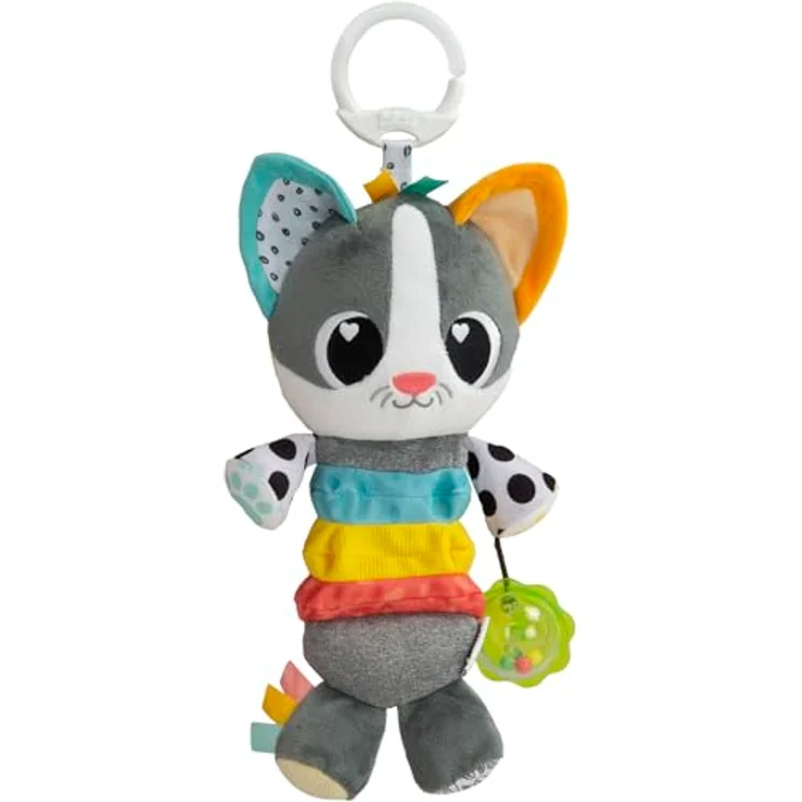 Lamaze Millie die Katze, Kinderwagen-Spielzeug zum Anklipsen mit verschiedenen Texturen, Rassel, Knisterohren und Satinbändern – Sensorik-Spielzeug für Babys ab 0 Monaten in Grau – Bild 2