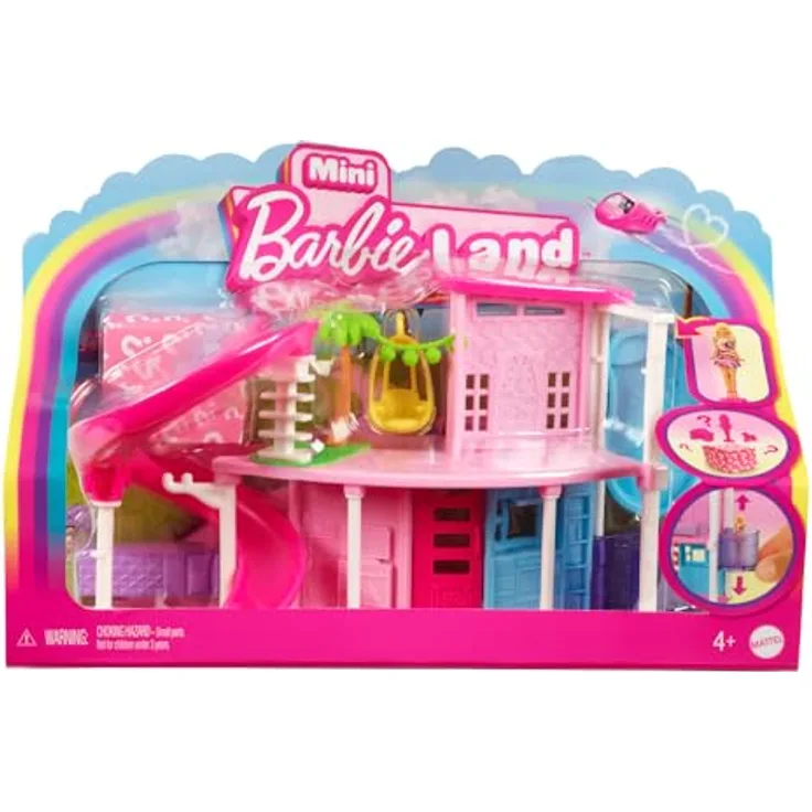 Barbie Mini Barbieland Traumhaus, Puppenhaus mit Überraschungs-Minipuppe, zufälliges Modell