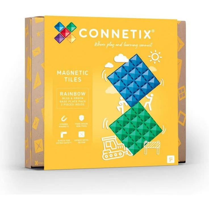 Connetix Rainbow Blue & Green Basisplatten verstärkte Magnete Lernspiel Magnetspielbausteine, (Open Play, 2 Teile), ab 3 Jahren