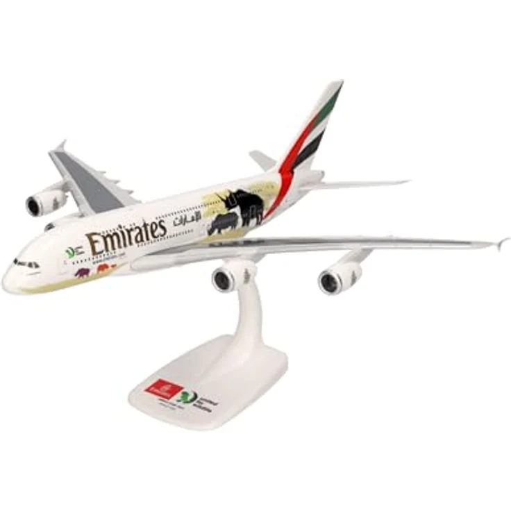 herpa 612180 – Airbus A380, Emirates „United for Wildlife“, Wings, Modell Flugzeug mit Standfuß, Flieger, Modellbau, Miniaturmodelle, Sammlerstück, Kunststoff, Snap Fit - Maßstab 1:250 – Bild 2